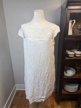 Gretchen Scott Bachelorette White Linen Crochet Top Graduation Dress Size L